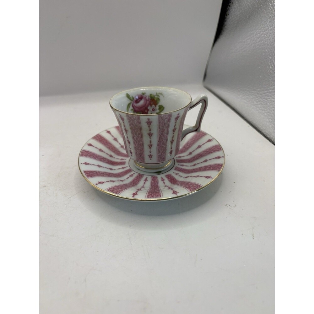 Vintage Richard Japan Pink Rose Teacup Striped Saucer READ